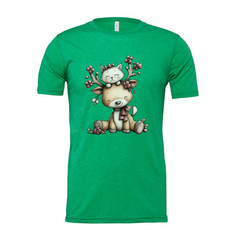 Unisex Christmas T Shirt With Cute Deer And Kitten Graphic Print In Winter Scene
