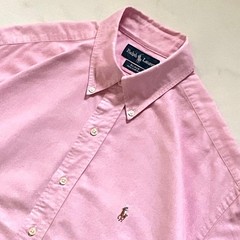 Ralph Lauren BLAKE Oxford Shirt L Short Sleeve Blue Stripes Used For 14Y+ Japan