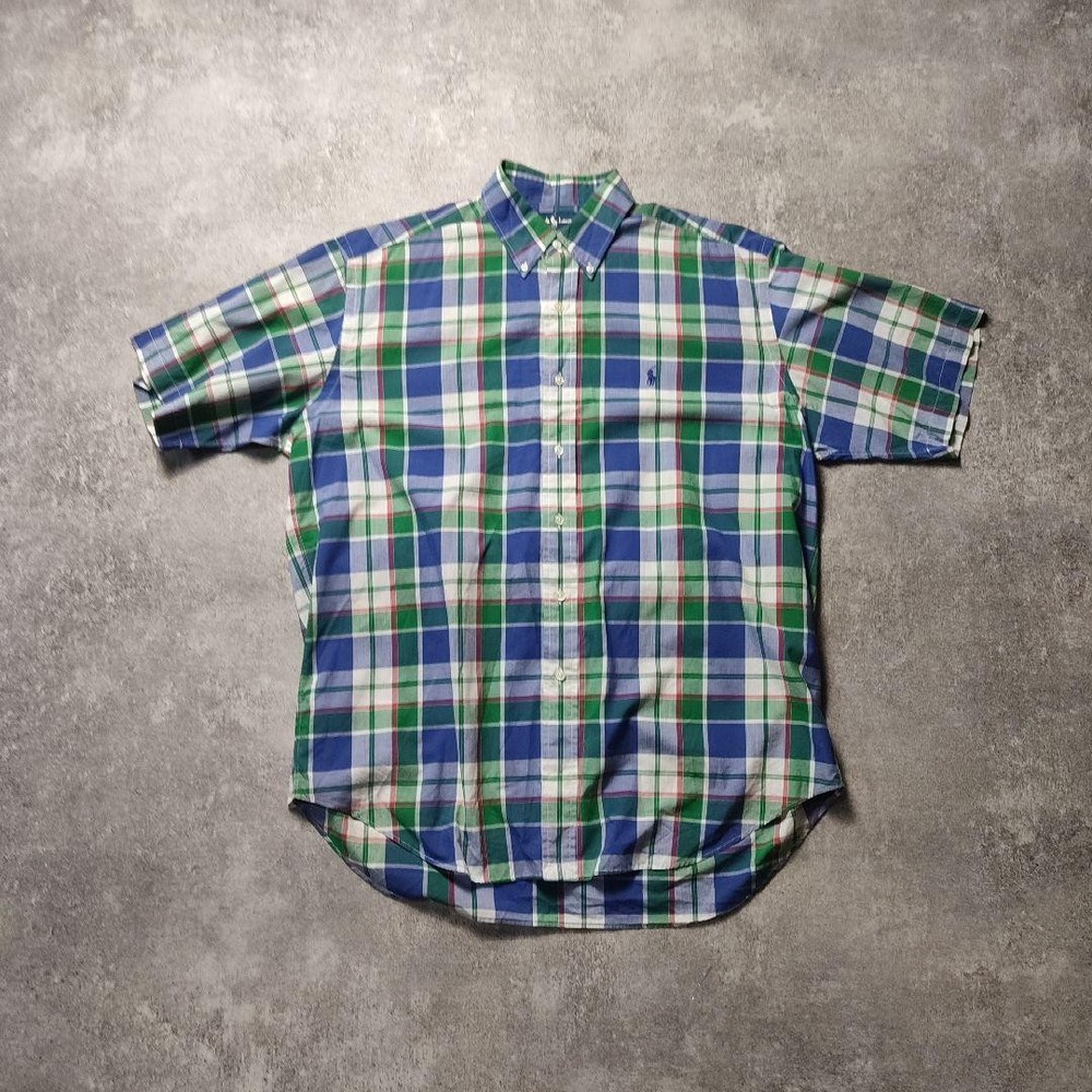 Ralph Lauren BLAKE Check Button Down Shirt Green/Blue Used For 14Y+ Japan