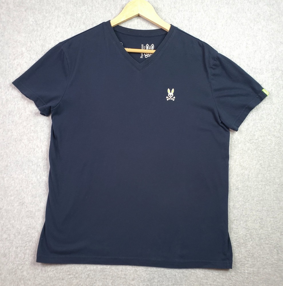 Psycho Bunny Shirt Mens Medium Navy Blue V Neck Bunny Logo Casual Tee T-Shirt