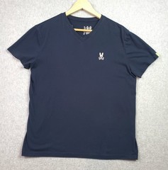 Psycho Bunny Shirt Mens Medium Navy Blue V Neck Bunny Logo Casual Tee T-Shirt