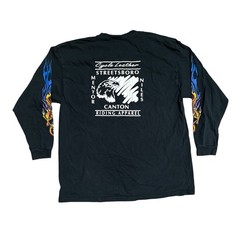 VTG Motorcycle Flames Long Sleeve Tee Shirt Mens Cycle Leather 2003 Black XXL
