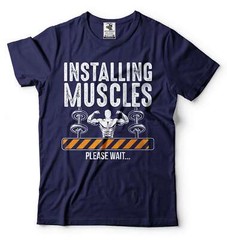 Mens Installing Muscles Shirt Gym Shirts Bodybuilder Shirt Funny Gym Joke Tees