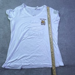 Happy Endings Saloon Skagway Alaska Graphic V Neck T Shirt Mens XL White