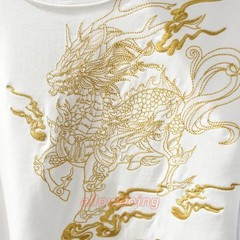 Men’s Luxury Golden Dragon Embroidery T-Shirt Casual Fashion Slim Fit Tee Top