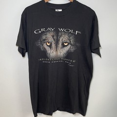 Grey Wolf Y2K T Shirt Black “Relentless Hunter” Medium Animal Print Nature Vtg