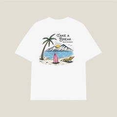 Take A Break Surfboard T-Shirt White Beach Vacation Tee Surf Ocean Summer