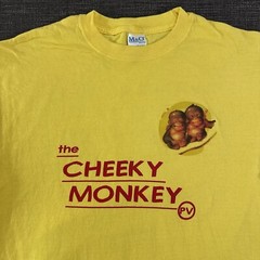 The Cheeky Monkey PV T-shirt Size L Y2K Yellow Wanna Monkey Around