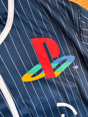 PlayStation Katakana Kanji Baseball Jersey Official License Navy Pinstripe L
