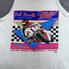 1991 Single Stitch Miller High Life Del Amo Motorcycle Graphics Tank Top Large