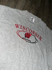 Vintage Logo Athletic Gray and Red Wisconsin Tee Short Sleeve Embroidered Size L