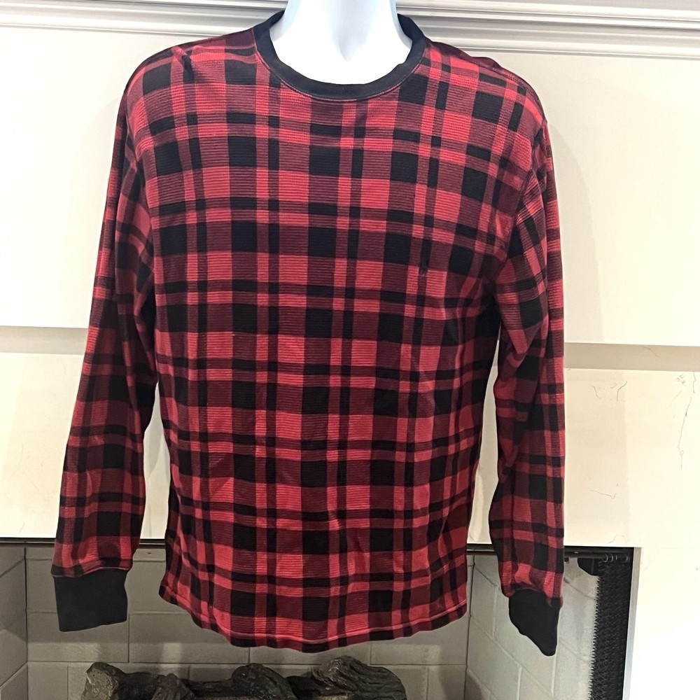 POLO RALPH LAUREN Checkered Plaid Long Sleeve Thermal Tee Red Black Size M L/S