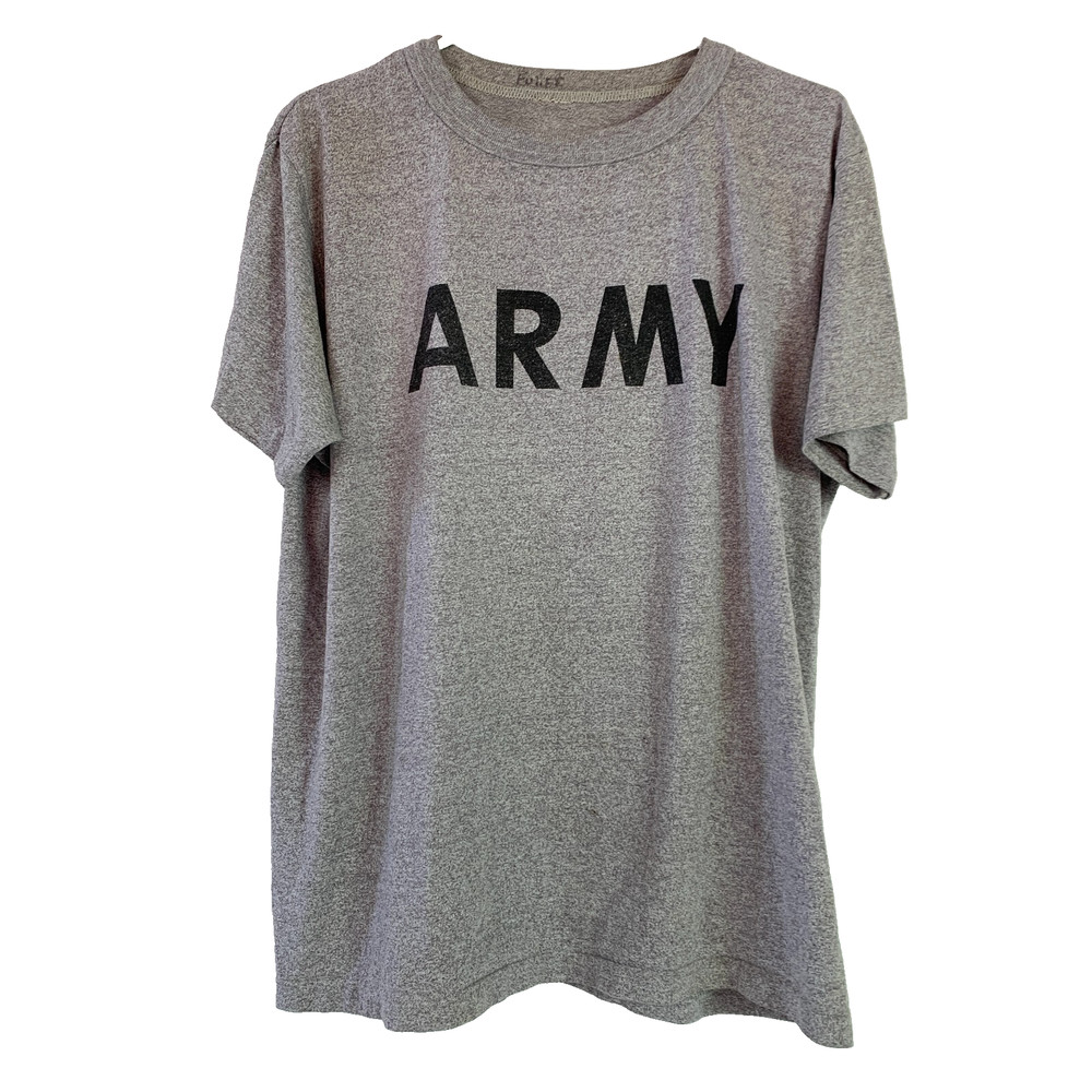 Vintage Army Black Marled Gray Spellout Ringer Tee T-Shirt Shirt Chest 48″