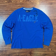Y2K American Eagle Waffle Shirt Size XL Blue Long Sleeve Thermal Waffle Knit Tee