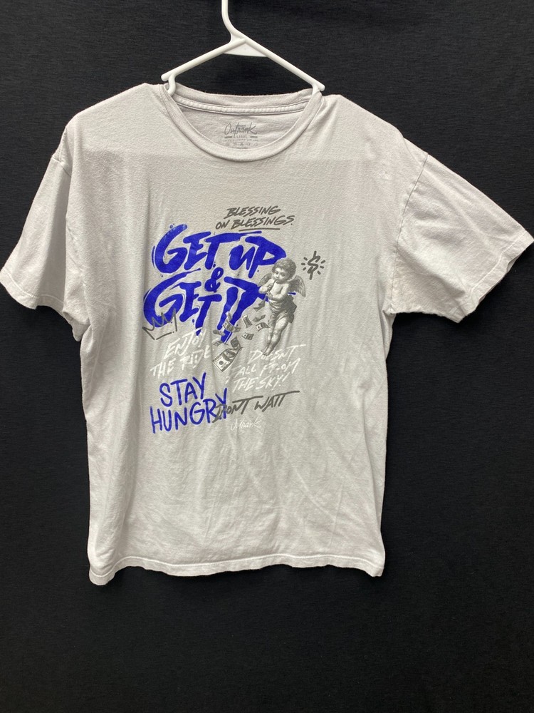 Outrank GET UP GET IT STAY HUNGRY BLESSINGS Graphic Short Sleeve Tee Large B18