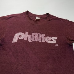 Vtg 80s Sportswear Philadelphia Phillies Spellout Logo Mens T-Shirt M USA Maroon