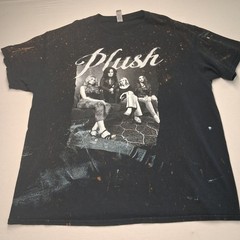 Plush Band Shirt XL Black Bleach Splatter Acid Wash Rock Music Graphic Tee