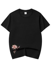 Niepce Japanese Streetwear Embroidery T-shirt Blue Phoenix Graphic Tee for Men