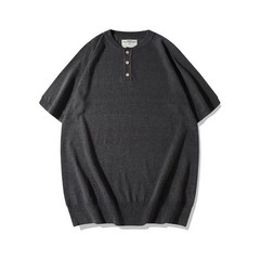 Knitted Henry Collar T-Shirt Men Summer Fashionable Short-Sleeved Top