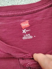 Hanes X-temp Mens L Maroon Henley Tee Shirt Flaws Pit 21.5″ Length 28″