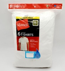 Hanes Men’s White 100% Cotton Tagless Crew Neck T-Shirt 6 Pack XL 46-48″ Jersey