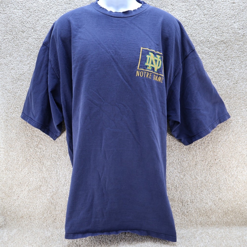 Notre Dame Mens 2XL Embroidered Logo T-Shirt Blue NCAA (see photo for flaw)