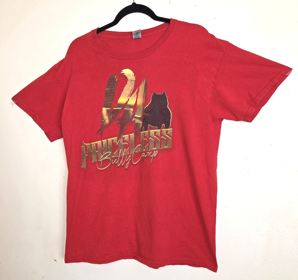 Da Priceless Bully Camp Mens Red Tshirt Sz L Pitbull Bulldog Rottweiler Dogs