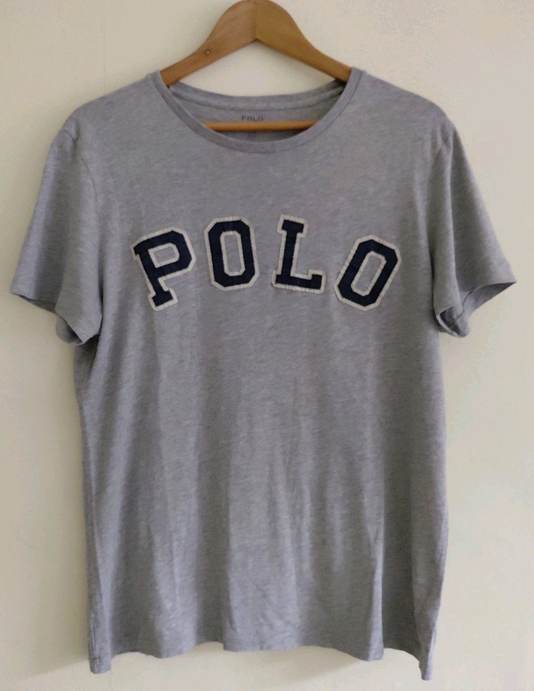Polo Ralph Lauren Mens T Shirt Size Medium Logo Letter Design Grey 100% Cotton
