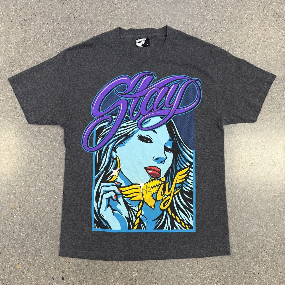 Famous Stars & Straps Stay Fly Shirt Mens Large Gray Pop Art Streetwear Tee Y2K