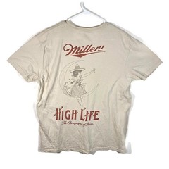 Miller High Life Beer Graphic Tshirt Mens L Short Sleeve Crew Neck Beige Cotton