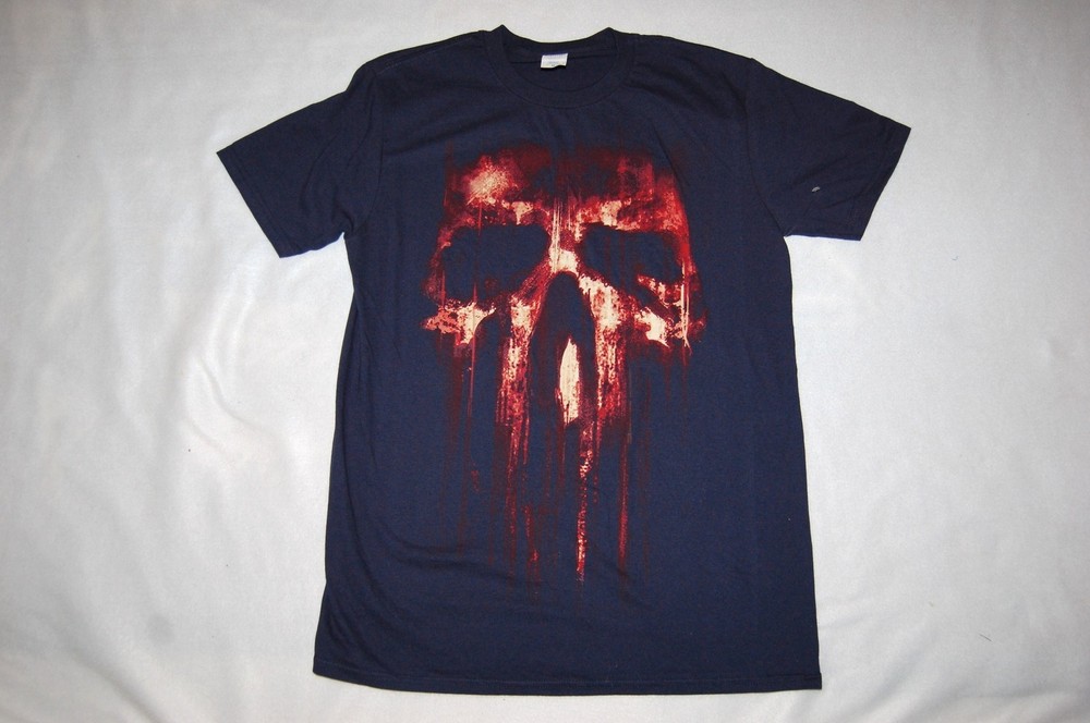 Mens S/S Tee Shirt NAVY BLUE Red Flame Skull SIZE L 42-44