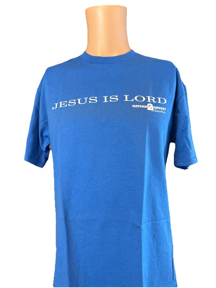 Vintage Jesus Is Lord Blue & White Shirt Size Medium Nations 2 Harvest Ministry