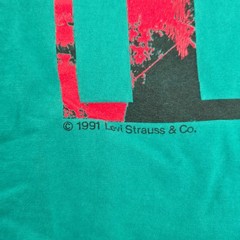 Vtg Levis Shirt Mens Lg Teal Button Your Fly 501 Graphic Tee 90s single stitch