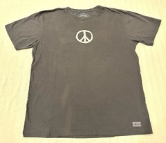 Life Is Good Peace Sign Garment Dyed Mineral Wash Blue Graphic T Shirt Large L