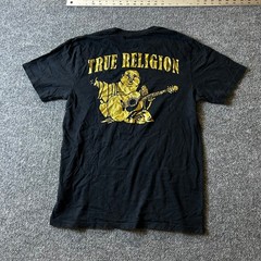 True Religion T-Shirt Mens Size S Black Gold Metallic Buddha World Tour Graphic