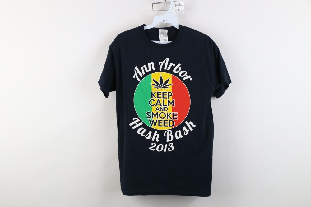 Vintage Y2K Streetwear Mens Small Faded 2013 Ann Arbor Hash Bash Weed T-Shirt