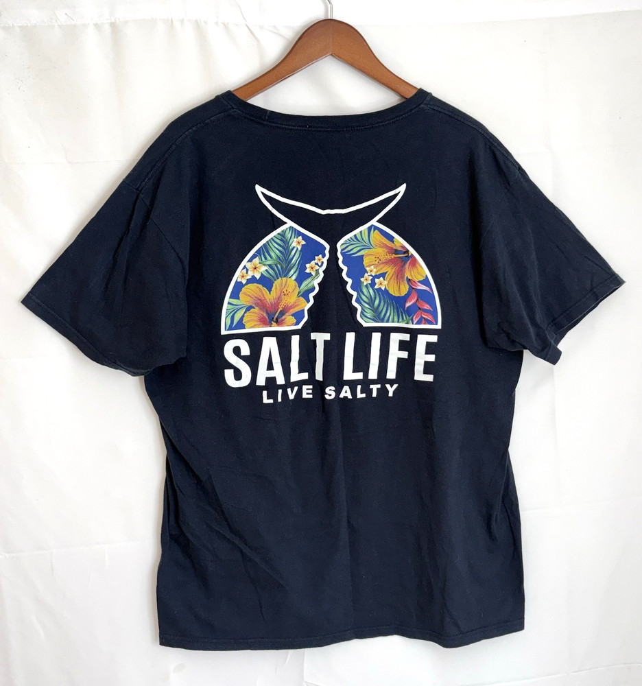 Salt Life Men’s Large Navy Blue Double Sided S/S Graphic Pocket T-Shirt Tee