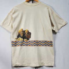 Vintage 80s Native Americans on Buffalo Beige Tshirt Fruit of the Loom Size XL