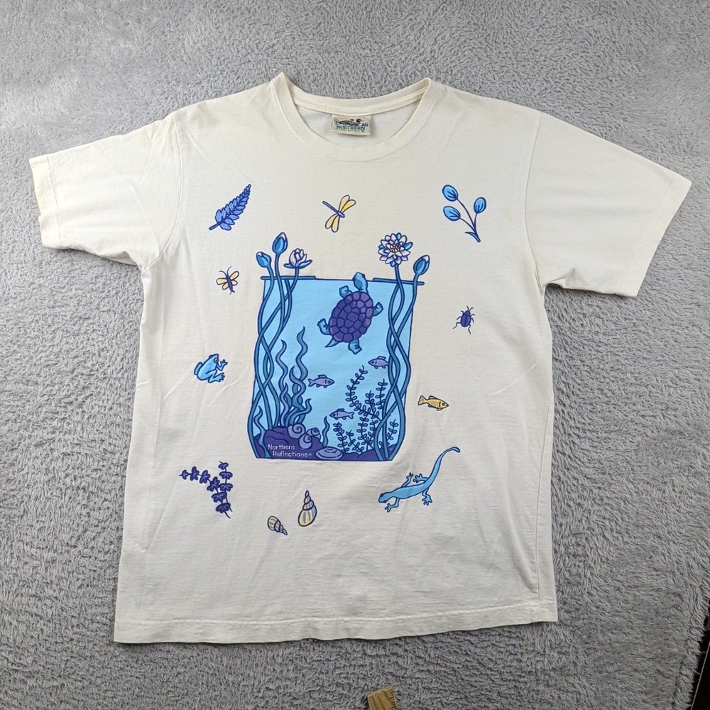 Vintage Nature T Shirt Mens M White Aquatic Animals Turtle Northern Reflections