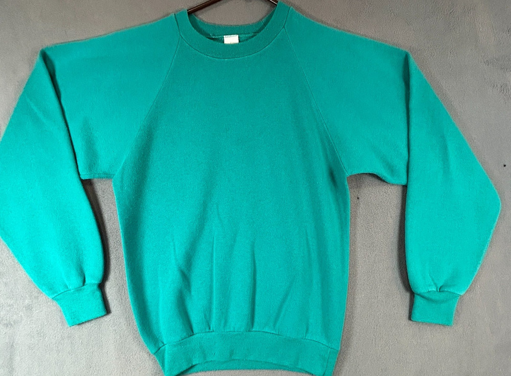 Vintage 1980’s Teal Blank Long Sleeve Crewneck Sweatshirt Made in USA Small