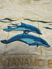 RareVintage Cal Cru Tag Dolphins, Stitched Guantánamo Bay T-Shirt Graphic Cuba S