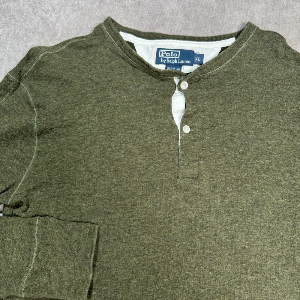 Vintage Polo Ralph Lauren Shirt Mens XLarge Mossy Green Lined Henley Slub Cotton