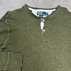 Vintage Polo Ralph Lauren Shirt Mens XLarge Mossy Green Lined Henley Slub Cotton