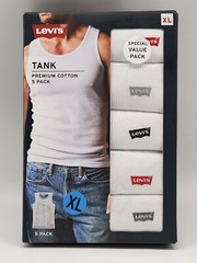 LEVIS Men’s Size S M L XL Premium Cotton 5 Pack White w Logo Ribbed Tank A Shirt