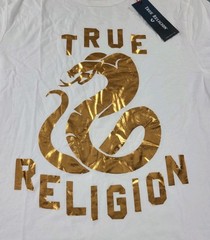 TRUE RELIGION x Men’s Copper Snake Metallic Foil Print White T-Shirt Size L NWT