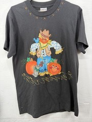 Vintage Halloween Single Stitch Scarecrow Pumpkin Graphic T-Shirt Oneita Large