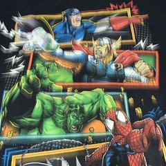 Vintage 20s Mad Engine Marvel Thor Hulk Spider-Man Captain A T-shirt Size Large