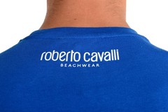 Roberto Cavalli “Beachwear” Men’s Blue Graphic Print T-Shirt US 2XL IT 56