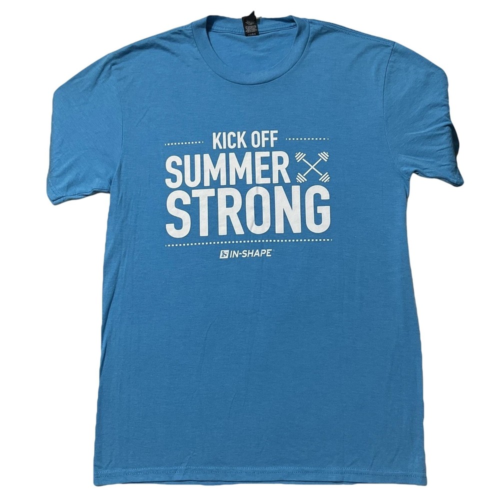 District Men Shirt Size S Blue Summer Strong Activewear Logo Short Sleeve 44