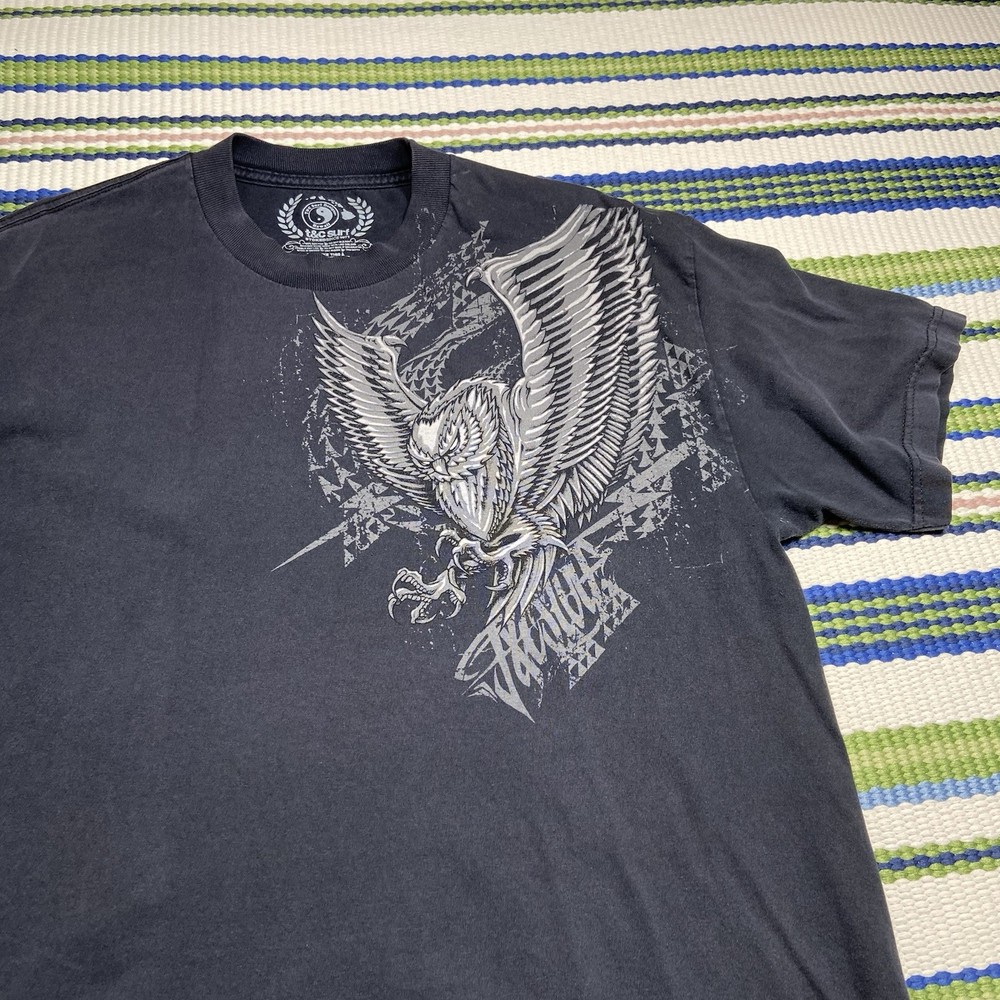 T&C Surf Designs T Shirt Men XLarge Black Eagle Hawk Hawaii Town & Country Tee